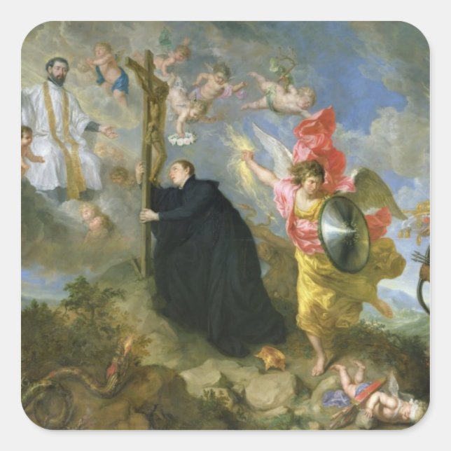 Adesivo Quadrado Os votos do Santo Aloysius de Gonzaga (Frente)