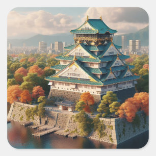 Adesivo Quadrado Osaka Castle Japan Landscape Viagens vintage
