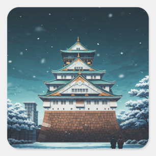 Adesivo Quadrado Osaka Castle Japan Night Viagem