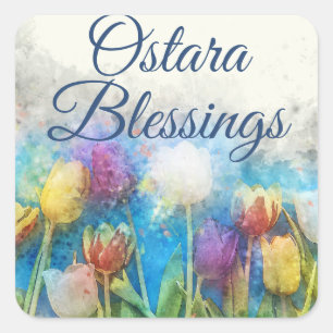 Adesivo Quadrado Ostara Blessings Tulips Pagan Wiccan Sabbat