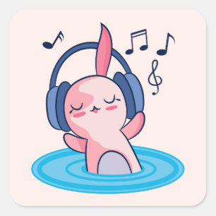 Adesivo Quadrado Ótima Axolotl Ouvindo Música