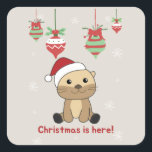 Adesivo Quadrado Otter Christmas Snow Winter Animals Otter Square S<br><div class="desc">The otter at Christmas with fairy lights. Funny animals with gifts and snow for the holidays. Also funny for christmas in July. Otters are cute animals and perfect for Christmas.</div>