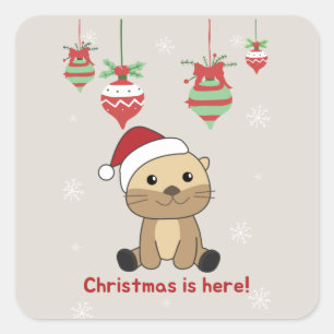 Adesivo Quadrado Otter Christmas Snow Winter Animals Otter Square S