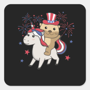 Adesivo Quadrado Otter Com Unicórn Para Fogos De Artifício Em Quart