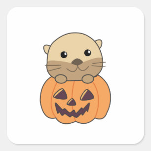 Adesivo Quadrado Otter Em Pumpkin Orange Koalas Halloween Otters