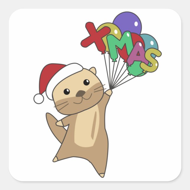 Adesivo Quadrado Otter Natal Neve Animais de inverno Otter (Frente)