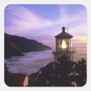 Adesivo Quadrado OU, Costa de Oregon, Farol da Cabeça de Heceta, li