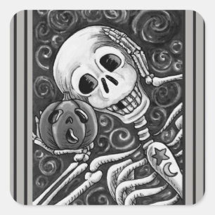 ADESIVO QUADRADO OUÇA O SEU BOMBEIRO, HALLOWEEN SKELETON STICKER