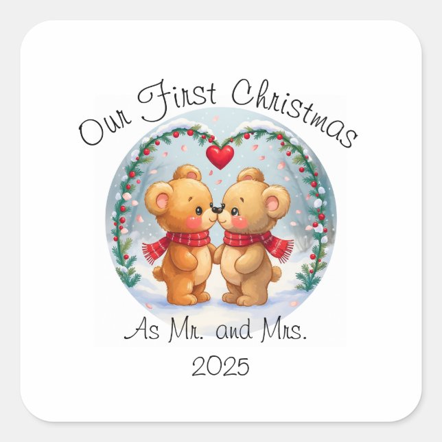 Adesivo Quadrado Our First Christmas as Mr. & Mrs. – 2025 (Frente)