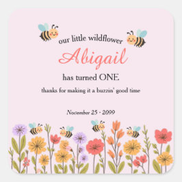 Adesivo Quadrado Our Little Wildflower Floral Bee 1st Birthday