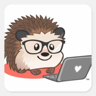 Adesivo Quadrado Ouriço Geeky Blogging bonito em um laptop