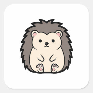 Adesivo Quadrado Ouriço Kawaii Macio – Ilustração de Animal Fofo
