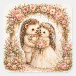 Adesivo Quadrado Ouriços Românticos de Casamento Arte Aquarela