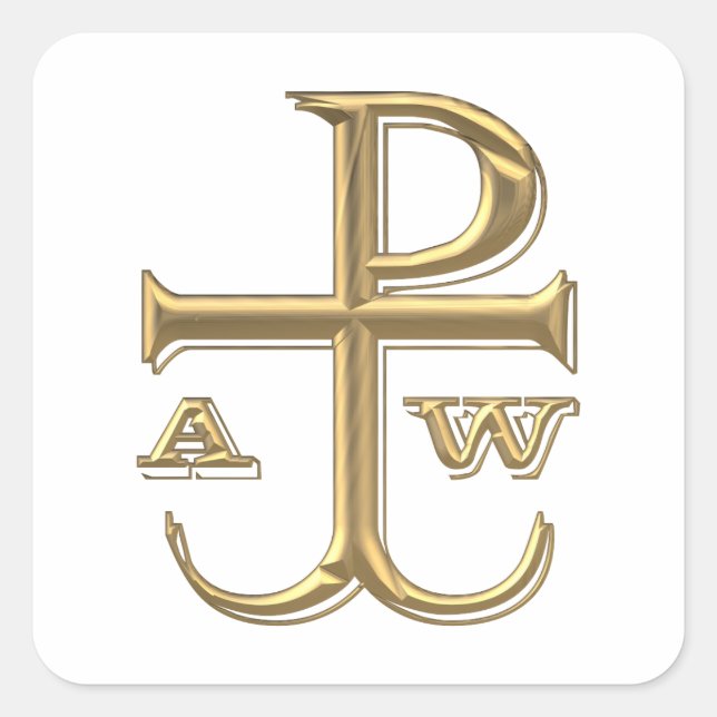 Adesivo Quadrado Ouro "3-D" Chi-Rho com Âncora (Frente)