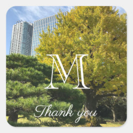 Adesivo Quadrado Ouro Amarelo Ginkgo e Pine Tree