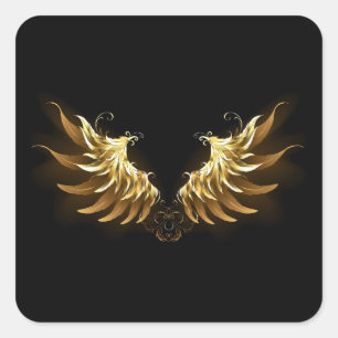 Adesivo Quadrado Ouro Angel Wings sobre fundo preto