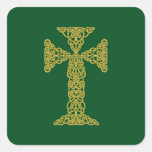 Adesivo Quadrado Ouro Celtic Cross Irish Green