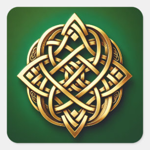 Adesivo Quadrado Ouro Celtic Knot on Green
