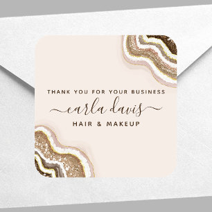 Adesivo Quadrado Ouro Champanhe Bege Brilho Ágata Geodo Negócios