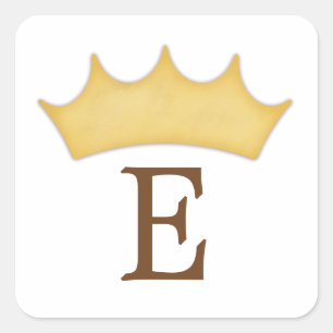 Adesivo Quadrado Ouro Coroa Monograma Crianças Personalizadas Selo