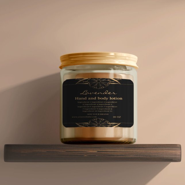 Adesivo Quadrado Ouro de luxo e ingredientes negros retangulares (Criador carregado)