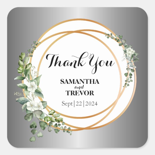 Adesivo Quadrado Ouro De Prata Botânica: Obrigado (Frente)