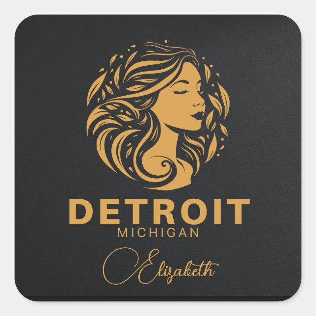 Adesivo Quadrado Ouro Detroit Michigan Lady Sticker (Frente)