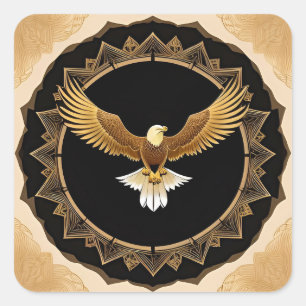 Adesivo Quadrado Ouro Eagle em Mandala Geométrico