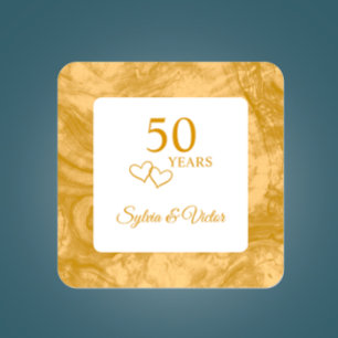 Adesivo Quadrado Ouro Elegante Personalizado Madeira 50º Aniversári