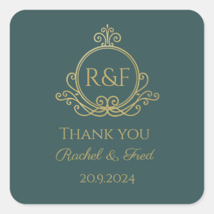 Adesivo Quadrado Ouro Elegante Verde Caligrafia Obrigado