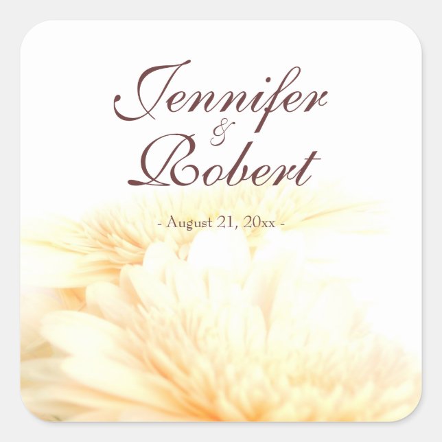 Adesivo Quadrado Ouro Floral Bride e Vinheta de Casamento de Groom (Frente)