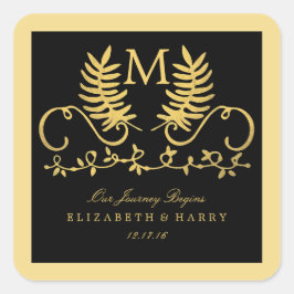 Adesivo Quadrado Ouro Floral Emblem Wedding