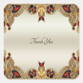 Adesivo Quadrado Ouro Flores Vinheta-Vedante Vermelho Gemstone