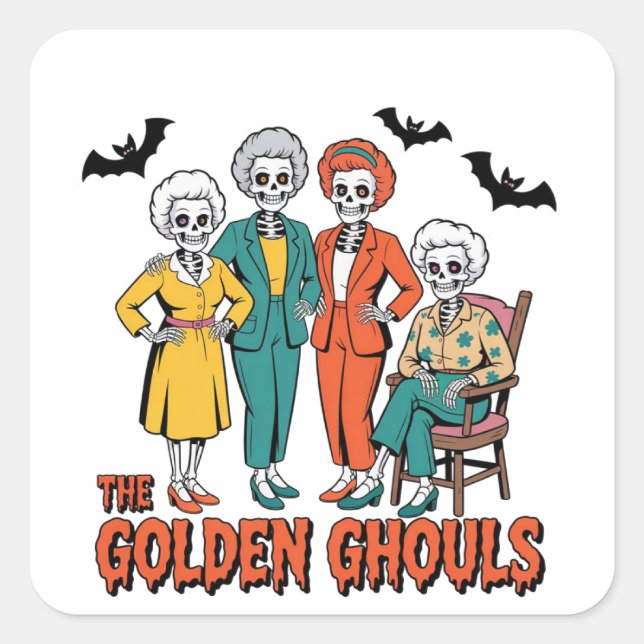 Adesivo Quadrado Ouro Ghouls Girls' Halloween (Frente)