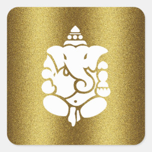 Adesivo Quadrado Ouro Glitter de Ganesha