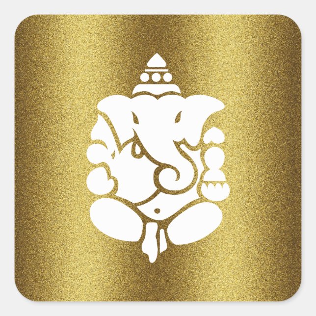 Adesivo Quadrado Ouro Glitter de Ganesha (Frente)
