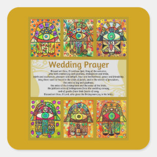Adesivo Quadrado Ouro Hamsa da oração do casamento judaico