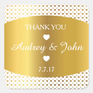Adesivo Quadrado Ouro Heart Confetti Wedding Obrigado