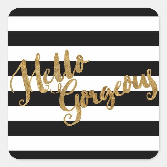 Adesivo Quadrado Ouro Hello Gorgeous Stripes (Frente)