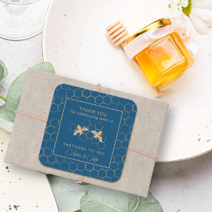 Adesivo Quadrado Ouro Indigo & Honeycomb Chá de casamento de Abelha