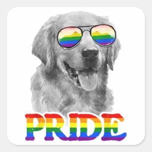 Adesivo Quadrado Ouro LGBT Cachorro do Retriever Orgulho gay Arco-Í