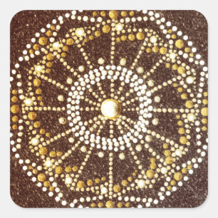 Adesivo Quadrado Ouro Mandala, autocolante Dourado Chakra
