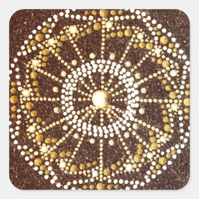 Adesivo Quadrado Ouro Mandala, autocolante Dourado Chakra (Frente)