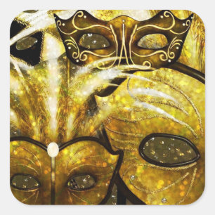 Adesivo Quadrado Ouro Mardi Gras Mask Stickers