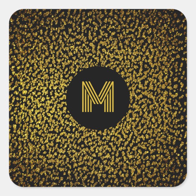 Adesivo Quadrado Ouro moderno monograma de pontos negros (Frente)