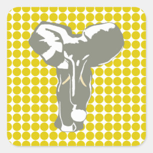 Adesivo Quadrado Ouro Popy Safari Dot com Elefante Pop Art