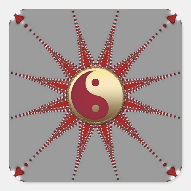 Adesivo Quadrado Ouro Red Sun Yin Yang Sticker (Frente)