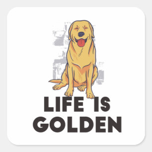 Adesivo Quadrado Ouro Retriever Dog - A Vida É Ouro