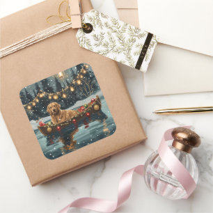 Adesivo Quadrado Ouro Retriever Natal Festivo