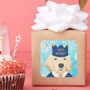 Adesivo Quadrado Ouro Retriever Prince Birthday Sticker